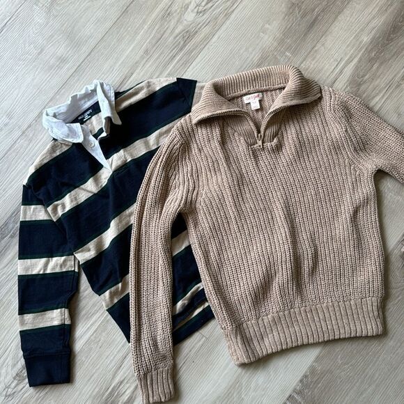 Old Navy & Cat & Jack Youth Size 8 Two Piece Sweater Striped Shirt Preppy Medium - Picture 1 of 6